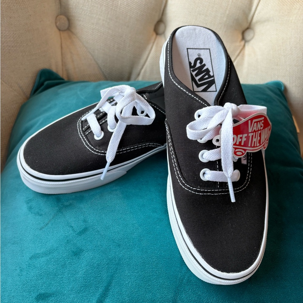 Vans Black and White Slip-On Mules